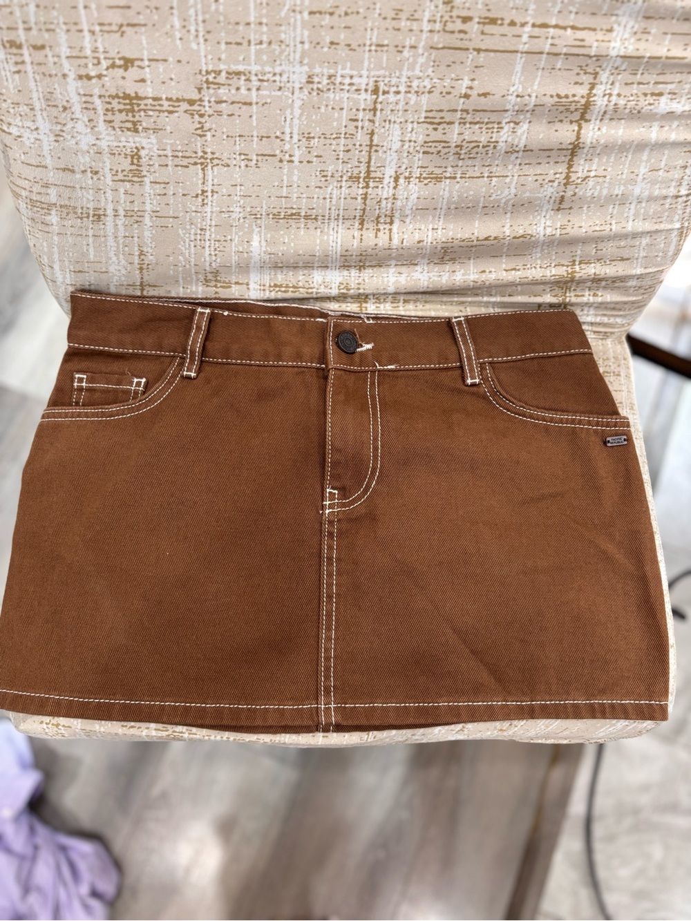 Pull and bear Brown Mini Skirt with Contrast Stitching